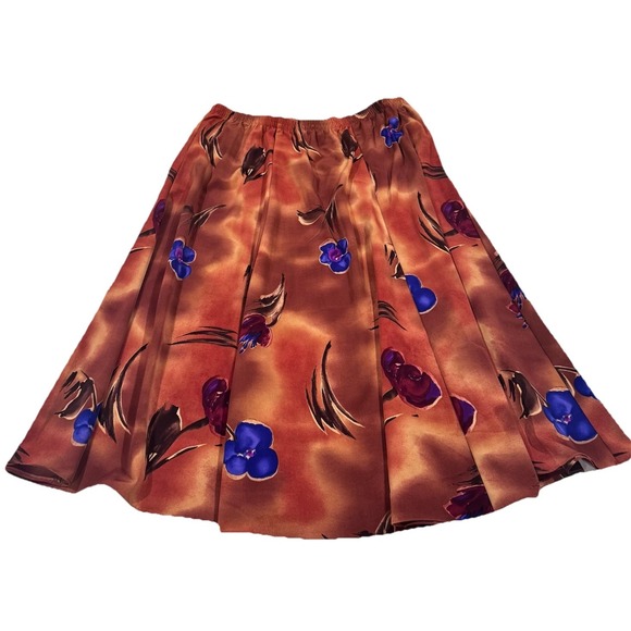 Vintage Maggie Sweet 2XL Purple Bronze Floral Elastic Waist Pleated Midi Skirt - Picture 1 of 8